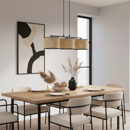 Lámpara colgante de cable ECO 3xE27/15W/230V beige/ratán