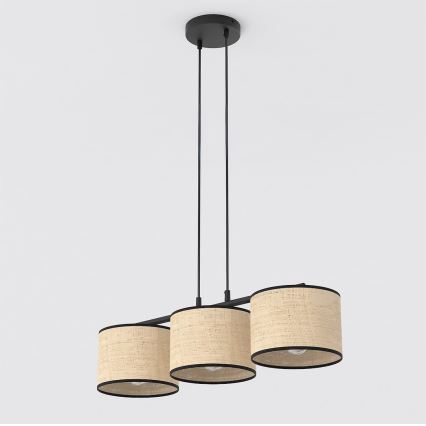 Lámpara colgante de cable ECO 3xE27/15W/230V beige/ratán