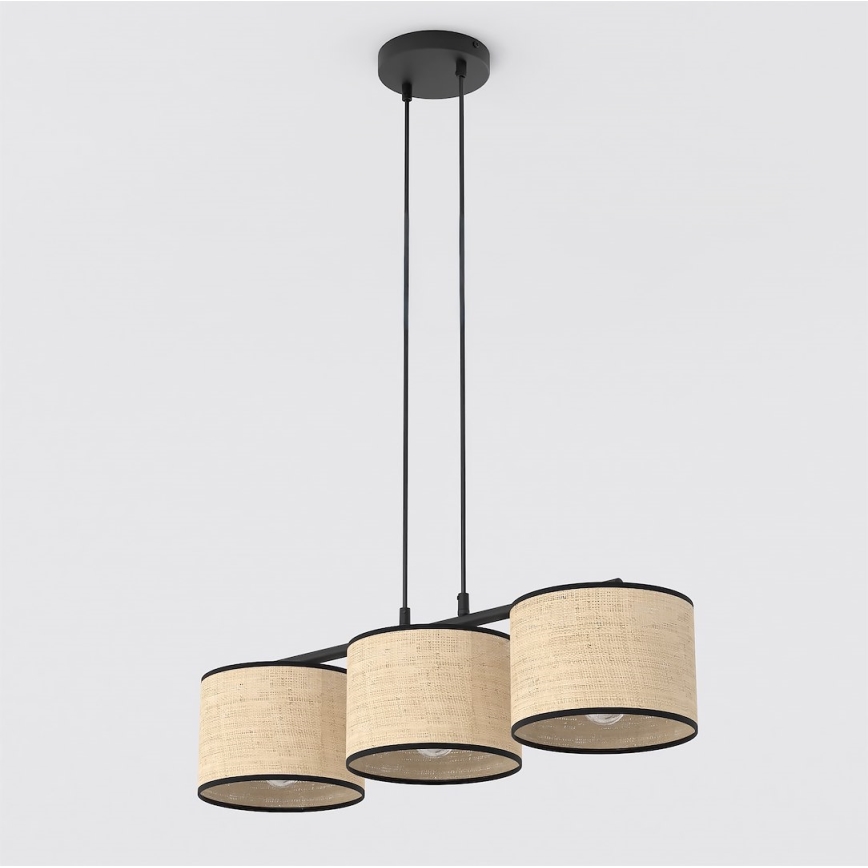 Lámpara colgante de cable ECO 3xE27/15W/230V beige/ratán
