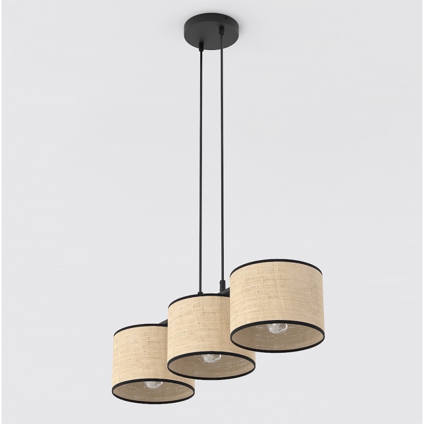 Lámpara colgante de cable ECO 3xE27/15W/230V beige/ratán