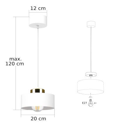 Lámpara colgante de cable IGNIA 1xE27/60W/230V blanco/dorado