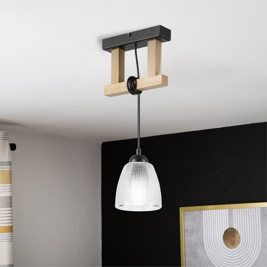 Lámpara colgante de cable LEANDRA 1xE27/15W/230V roble/negro