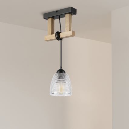 Lámpara colgante de cable LEANDRA 1xE27/15W/230V roble/negro