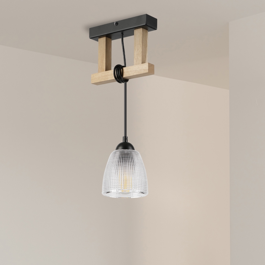 Lámpara colgante de cable LEANDRA 1xE27/15W/230V roble/negro