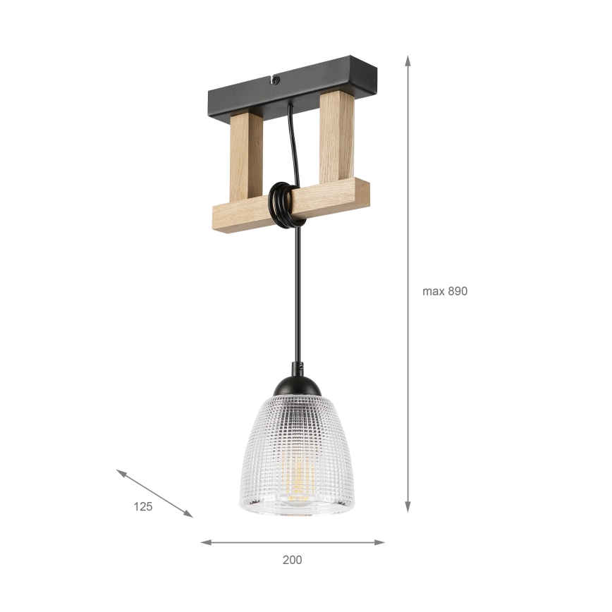 Lámpara colgante de cable LEANDRA 1xE27/15W/230V roble/negro