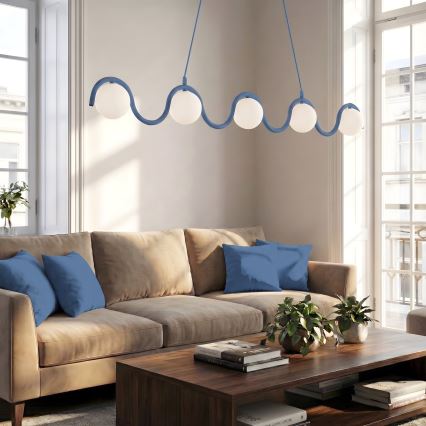 Lámpara colgante de cable SINUS 5xG9/8W/230V azul