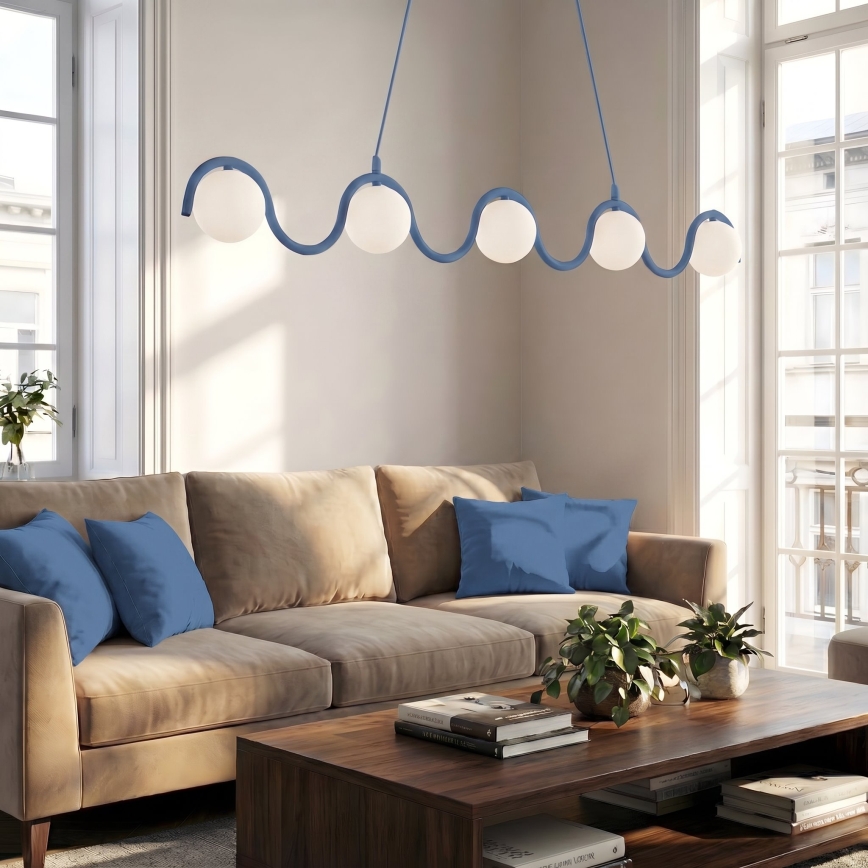 Lámpara colgante de cable SINUS 5xG9/8W/230V azul