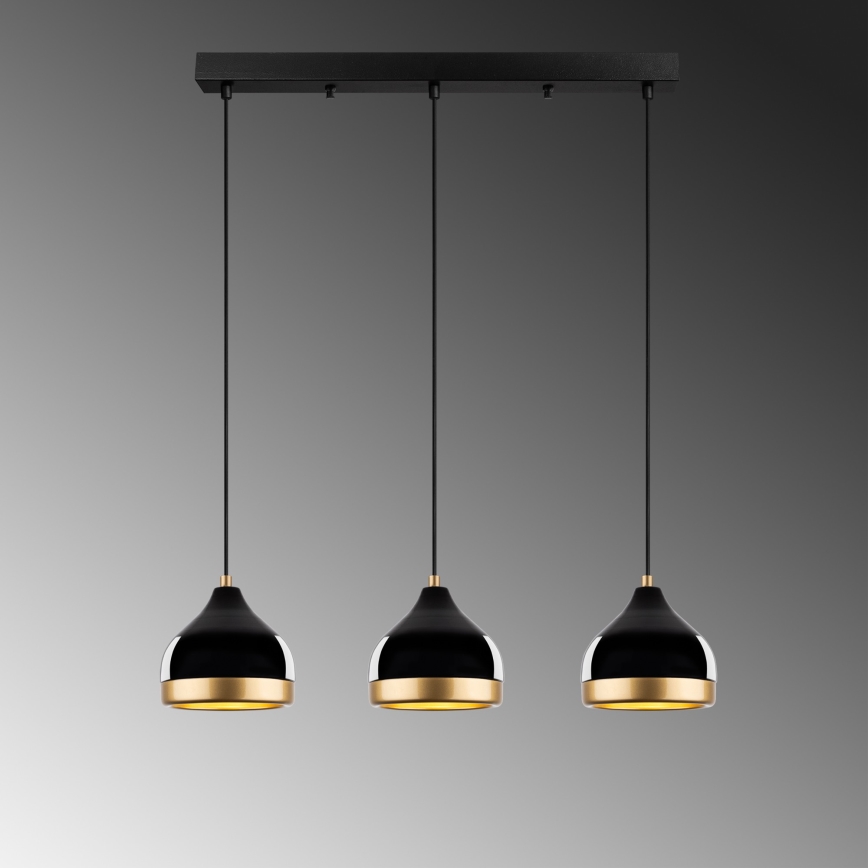 Lámpara colgante de cable YILDO 3xE27/40W/230V negro/dorado