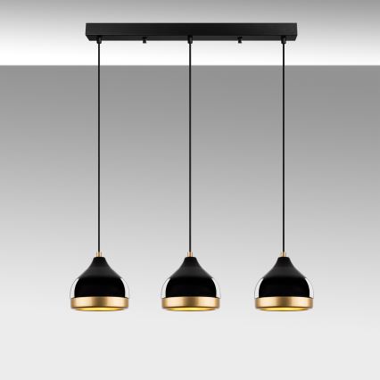 Lámpara colgante de cable YILDO 3xE27/40W/230V negro/dorado