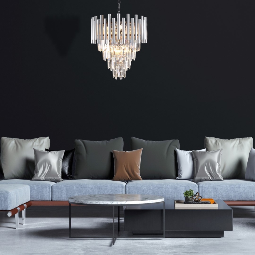 Lámpara colgante de cristal MADISON 9xE14/40W/230V cromo brillante