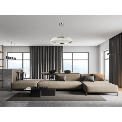 Lámpara colgante de cristal LED regulable THALIA, 55W/230V, 3000–6000K, Ø 80 cm, suspendida por cable, con mando a distancia