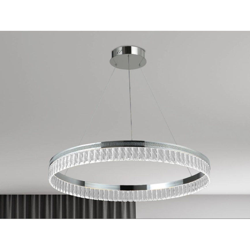 Lámpara colgante de cristal LED regulable THALIA, 55W/230V, 3000–6000K, Ø 80 cm, suspendida por cable, con mando a distancia