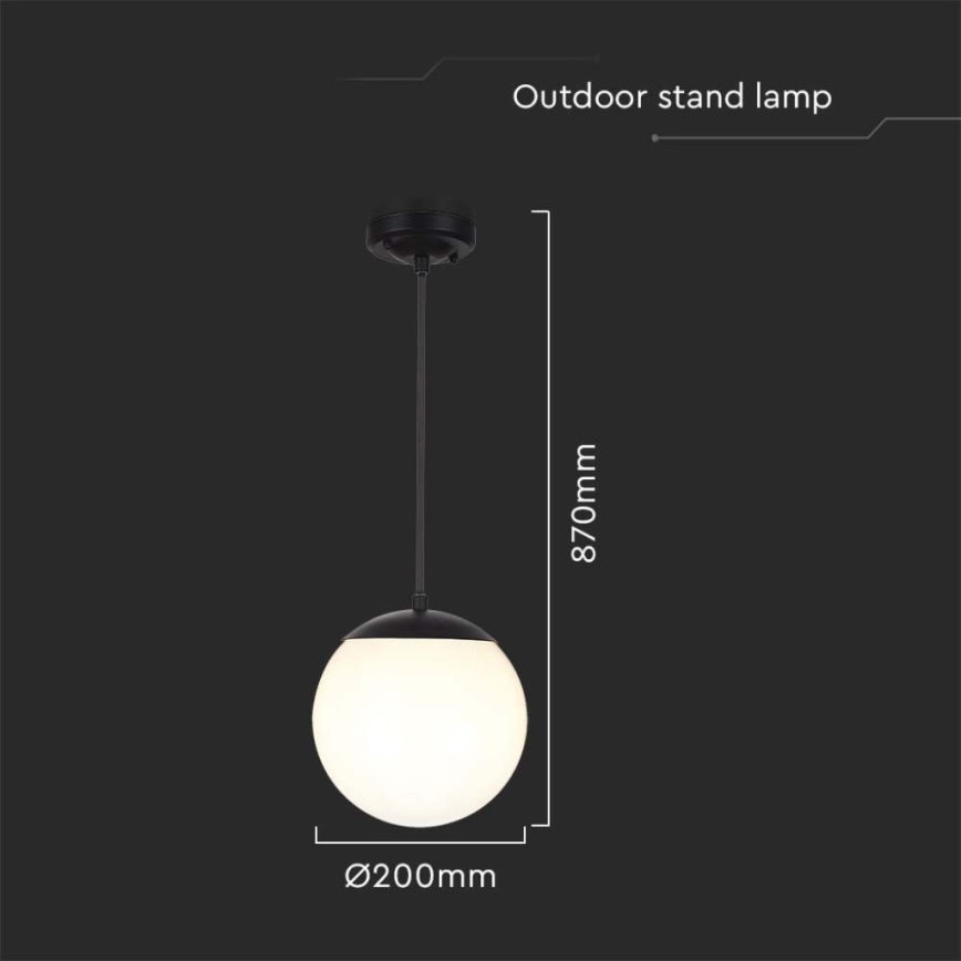 Lámpara colgante de exterior con cable, 1xE27/60W/230V, Ø 20 cm, IP44, negra