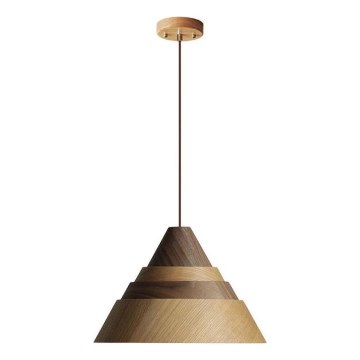 Lámpara colgante de madera con cable 1xE27/60W/230V, diámetro 33 cm, madera maciza/roble/nogal/madera de caucho (Hevea)