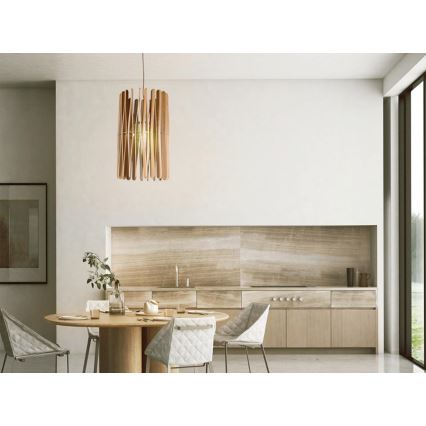 Lámpara colgante de madera con cable 1xE27/60W/230V Ø 38 cm madera maciza/fresno/madera de hevea