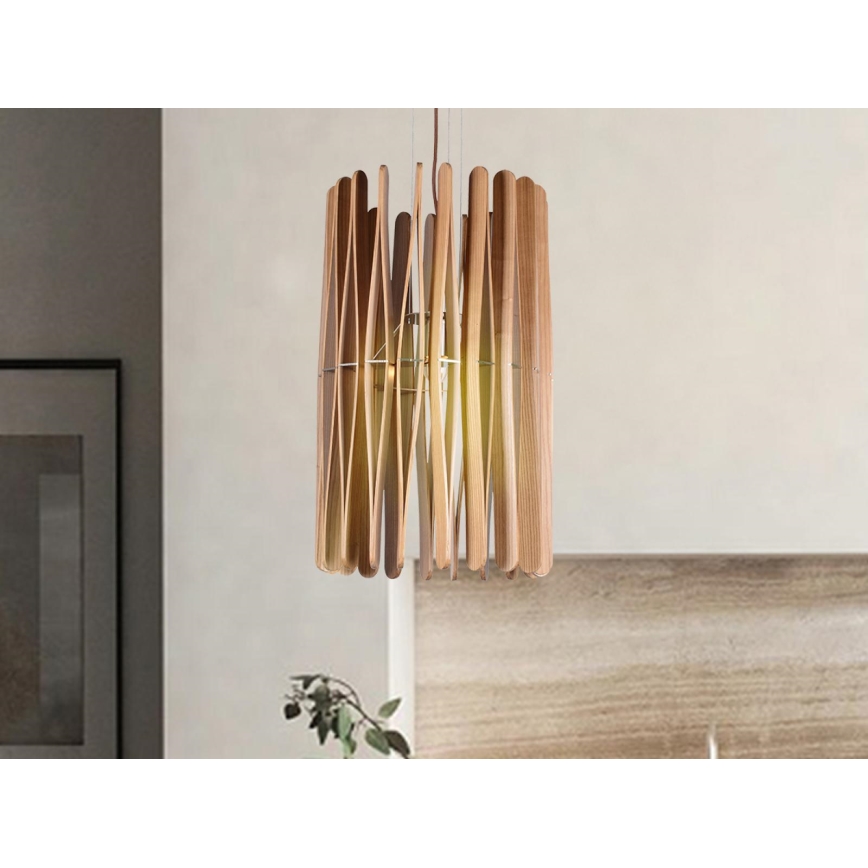 Lámpara colgante de madera con cable 1xE27/60W/230V Ø 38 cm madera maciza/fresno/madera de hevea