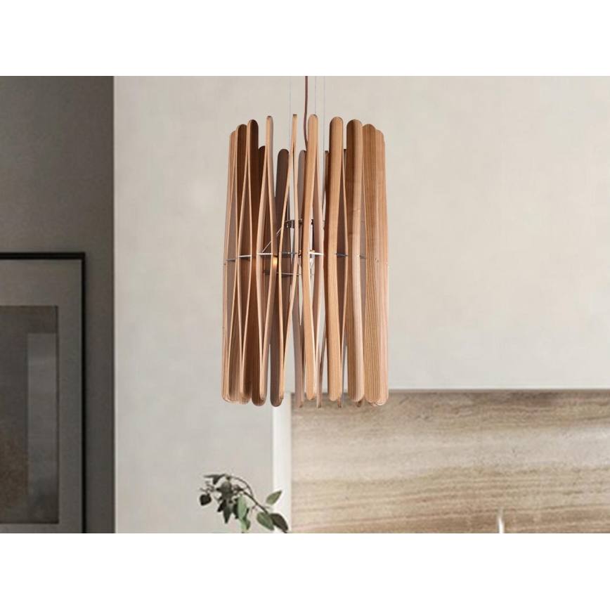 Lámpara colgante de madera con cable 1xE27/60W/230V Ø 38 cm madera maciza/fresno/madera de hevea