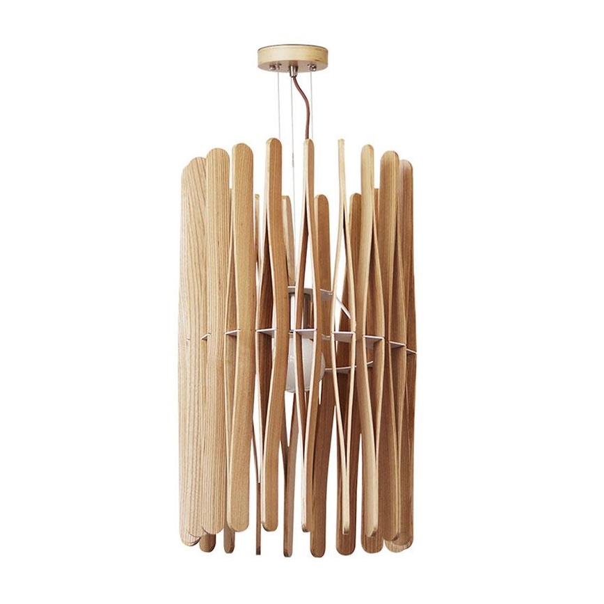 Lámpara colgante de madera con cable 1xE27/60W/230V Ø 38 cm madera maciza/fresno/madera de hevea
