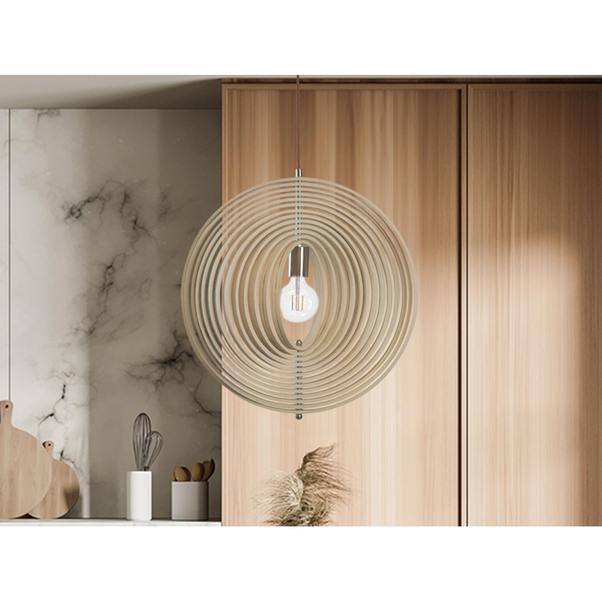 Lámpara colgante de madera con cable 1xE27/60W/230V Ø 43,5 cm madera maciza/chapa/haya/hevea