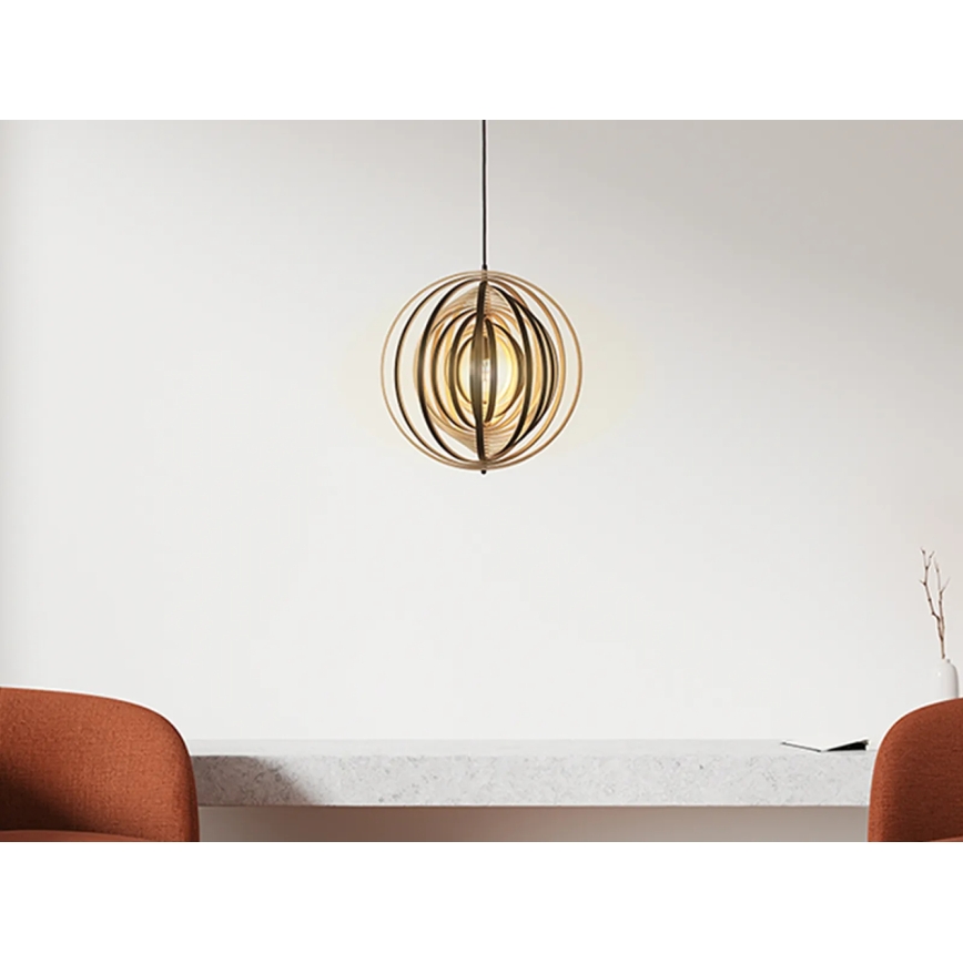 Lámpara colgante de madera con cable 1xE27/60W/230V Ø 43,5 cm madera maciza/chapa/madera de caucho (Hevea)