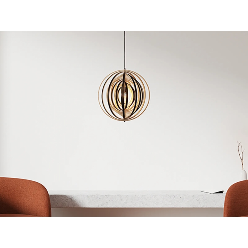 Lámpara colgante de madera con cable 1xE27/60W/230V Ø 43,5 cm madera maciza/chapa/madera de caucho (Hevea)
