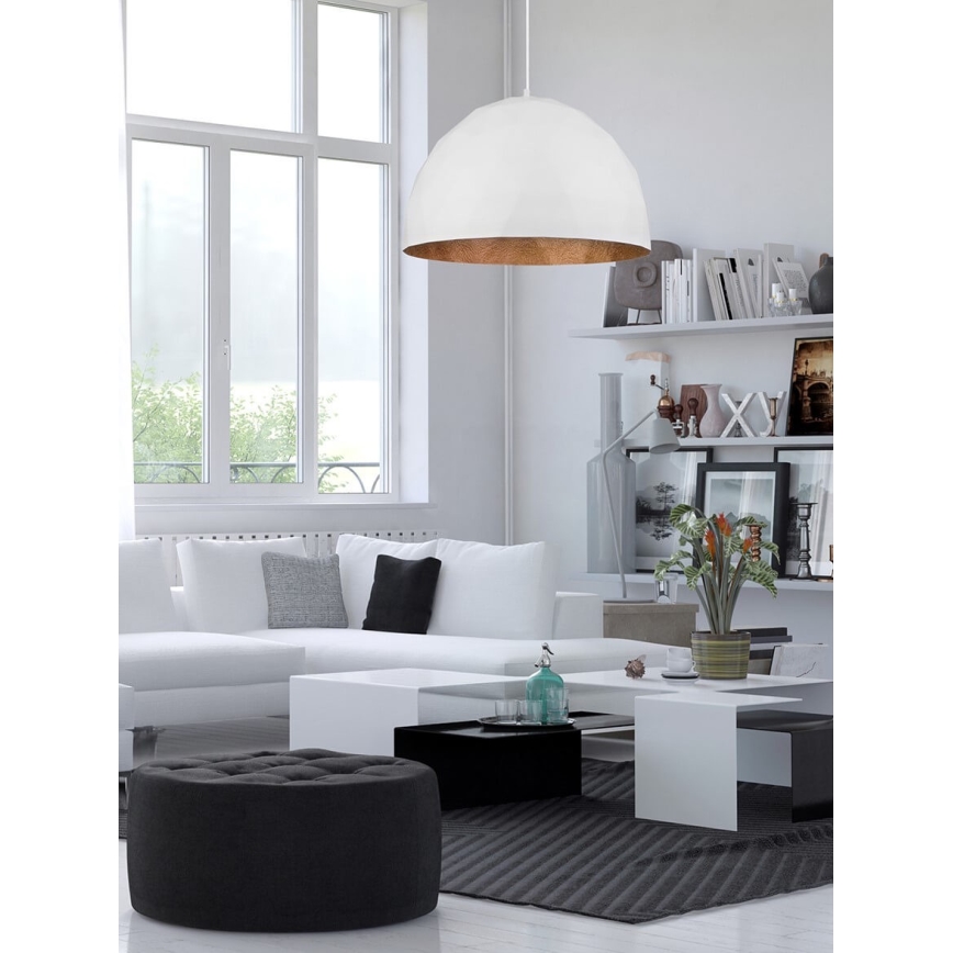 Lámpara colgante DIAMENT 1xE27/60W/230V diá. 35 cm blanco/cobre