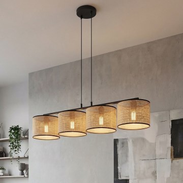 Lámpara colgante ECO con cable 4xE27/15W/230V beige/ratán