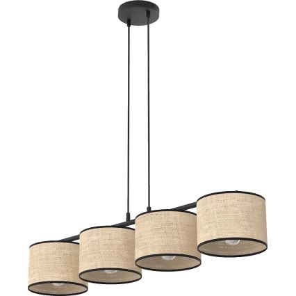 Lámpara colgante ECO con cable 4xE27/15W/230V beige/ratán