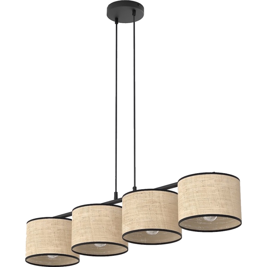 Lámpara colgante ECO con cable 4xE27/15W/230V beige/ratán