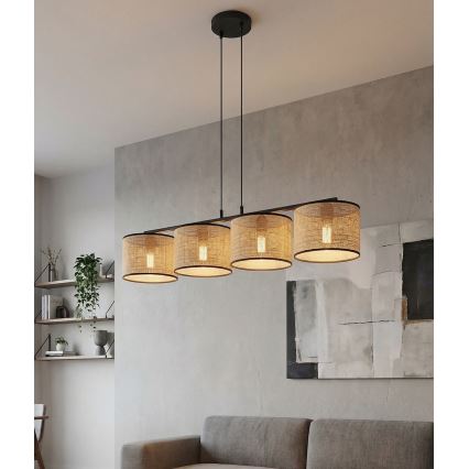 Lámpara colgante ECO con cable 4xE27/15W/230V beige/ratán