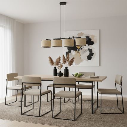 Lámpara colgante ECO con cable 4xE27/15W/230V beige/ratán