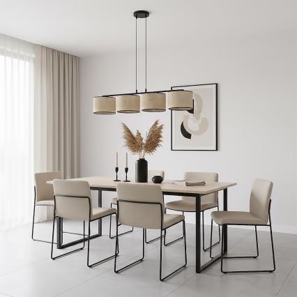 Lámpara colgante ECO con cable 4xE27/15W/230V beige/ratán