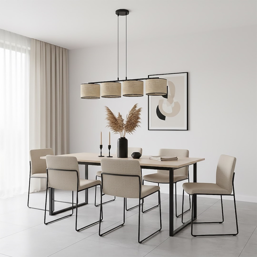 Lámpara colgante ECO con cable 4xE27/15W/230V beige/ratán