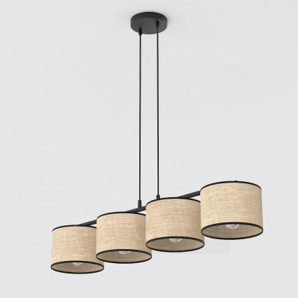 Lámpara colgante ECO con cable 4xE27/15W/230V beige/ratán