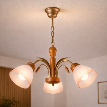 Lámpara colgante en cadena TULIPÁN 3xE27/60W/230V haya