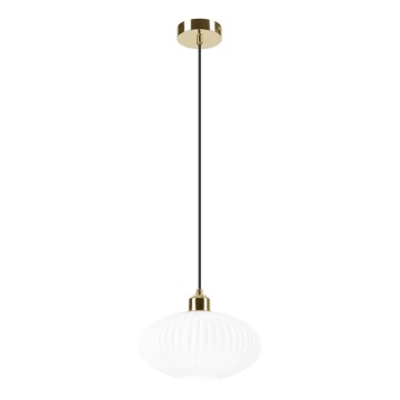 Lámpara colgante HARMA 1xE27/15W/230V diá. 25 cm blanco/dorado
