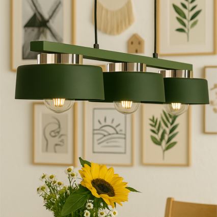 Lámpara colgante IGNIA con cable 3xE27/60W/230V verde/dorado