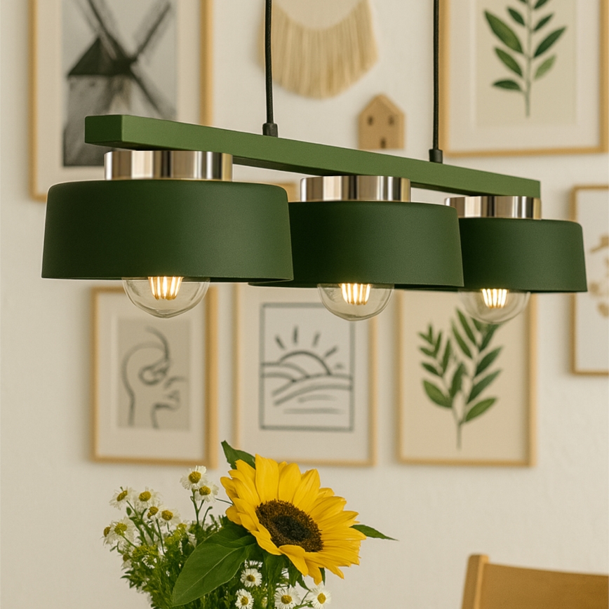 Lámpara colgante IGNIA con cable 3xE27/60W/230V verde/dorado