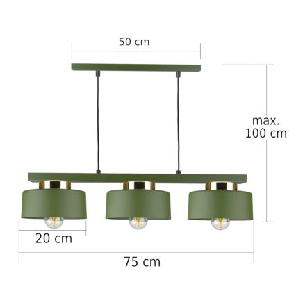 Lámpara colgante IGNIA con cable 3xE27/60W/230V verde/dorado