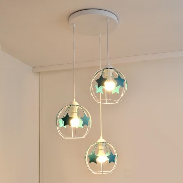 Lámpara colgante infantil STARS 3xE27/15W/230V turquesa/blanco