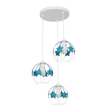 Lámpara colgante infantil STARS 3xE27/15W/230V turquesa/blanco