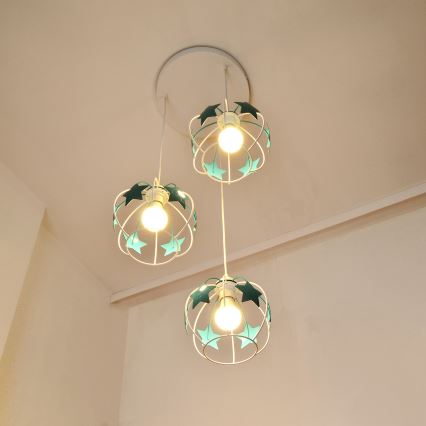 Lámpara colgante infantil STARS 3xE27/15W/230V turquesa/blanco