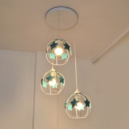Lámpara colgante infantil STARS 3xE27/15W/230V turquesa/blanco