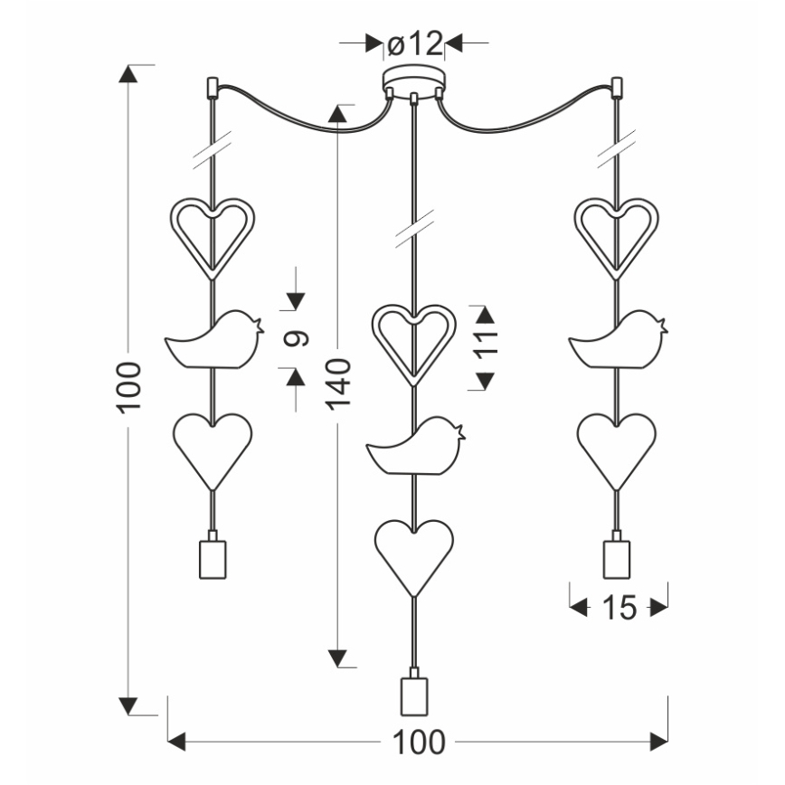Lámpara colgante infantil TRIO 3xE27/20W/230V rosa/blanco