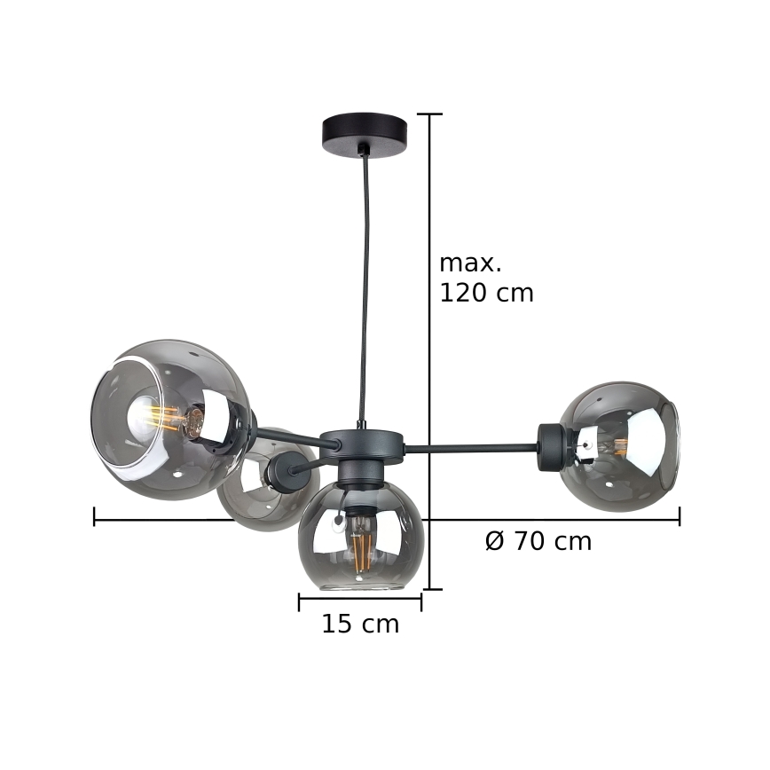 Lámpara colgante KALIOPE 4xE27/60W/230V negro/negro ahumado