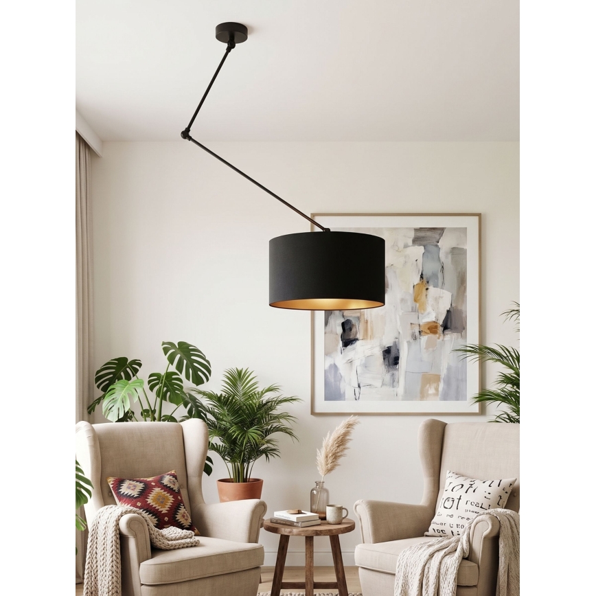 Lámpara colgante LED ajustable en varilla GORTA 1xE27/60W/230V negro/dorado