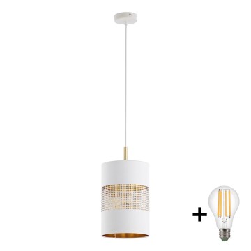 Lámpara colgante LED BOGART con cable 1xE27/15W/230V blanco/dorado