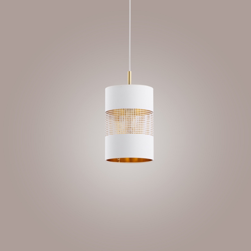 Lámpara colgante LED BOGART con cable 1xE27/15W/230V blanco/dorado