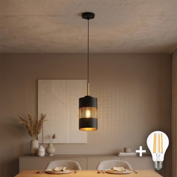 Lámpara colgante LED BOGART con cable 1xE27/15W/230V negro/dorado