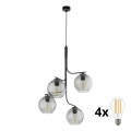 Lámpara colgante LED CESAR 4xE27/15W/230V negra/gris ahumado